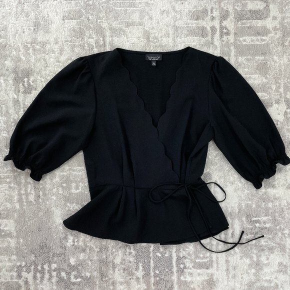 Topshop - Black Peplum Wrap Blouse - Picture 2 of 6